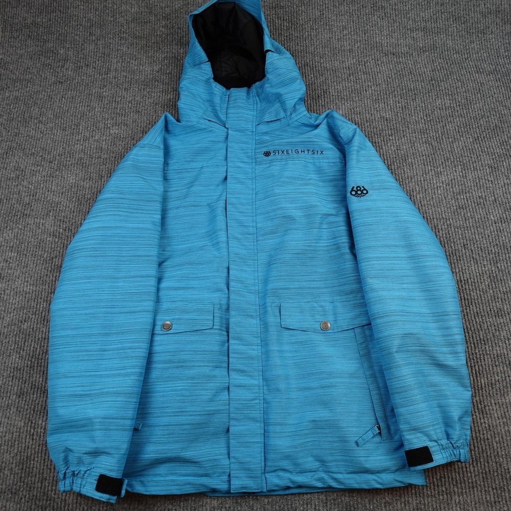 686 Mannual Jacket Mens Large Blue Hooded Insulated Snowboard Waterproof